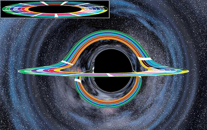 Un diagrama del libro "La Ciencia de Interstellar" de Kip Thorne mostrando los detalles del cálculo de como se vería el disco de acreción alrededor de un agujero negro supermasivo.